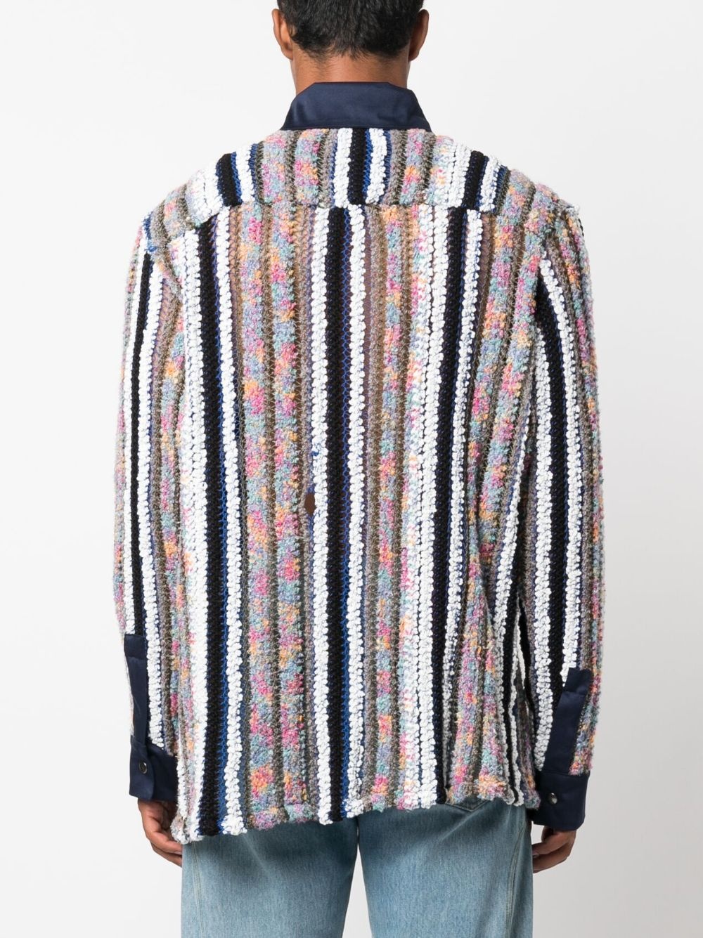 striped knit-panel shirt - 4