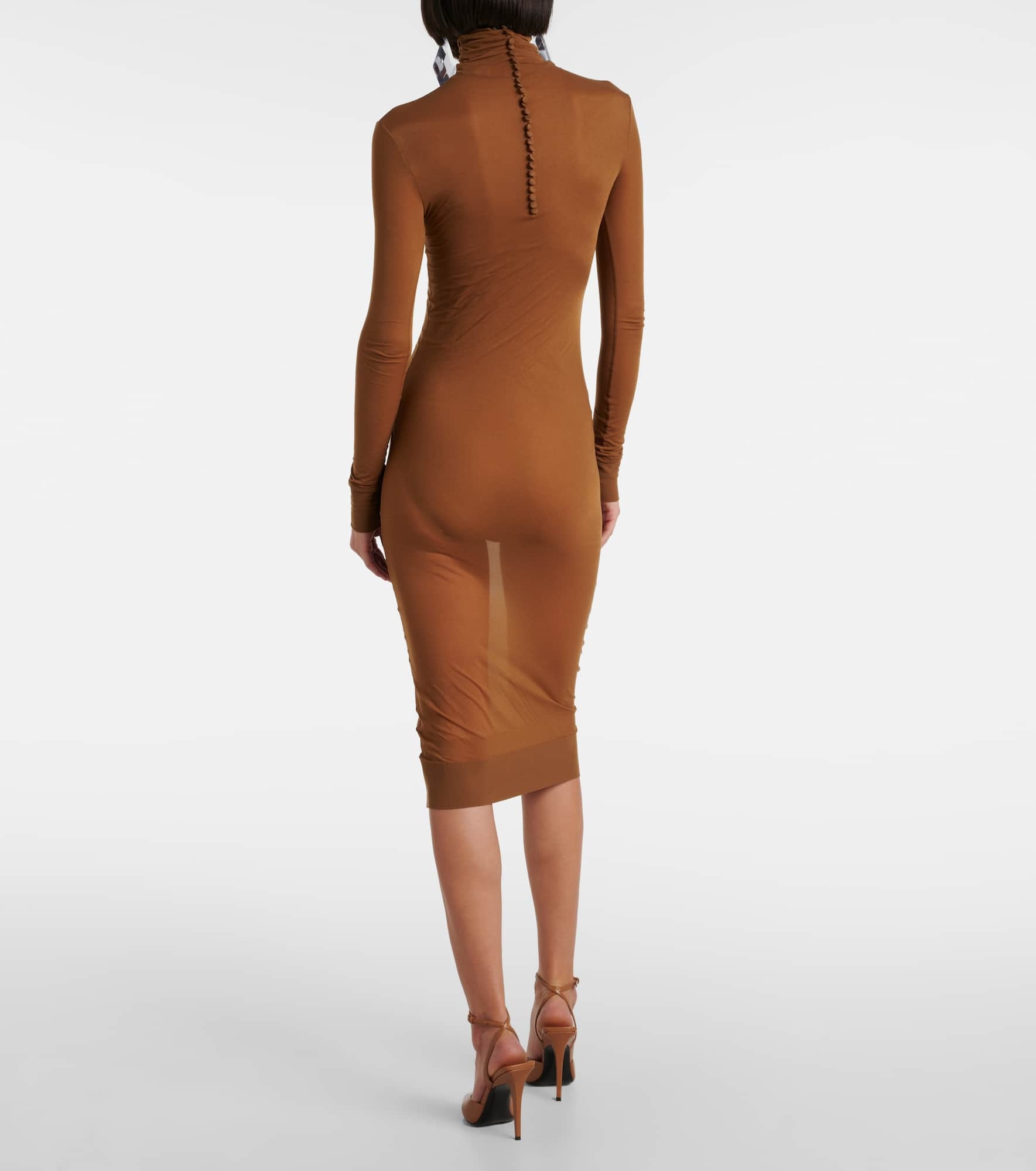 Sheer turtleneck jersey midi dress - 3