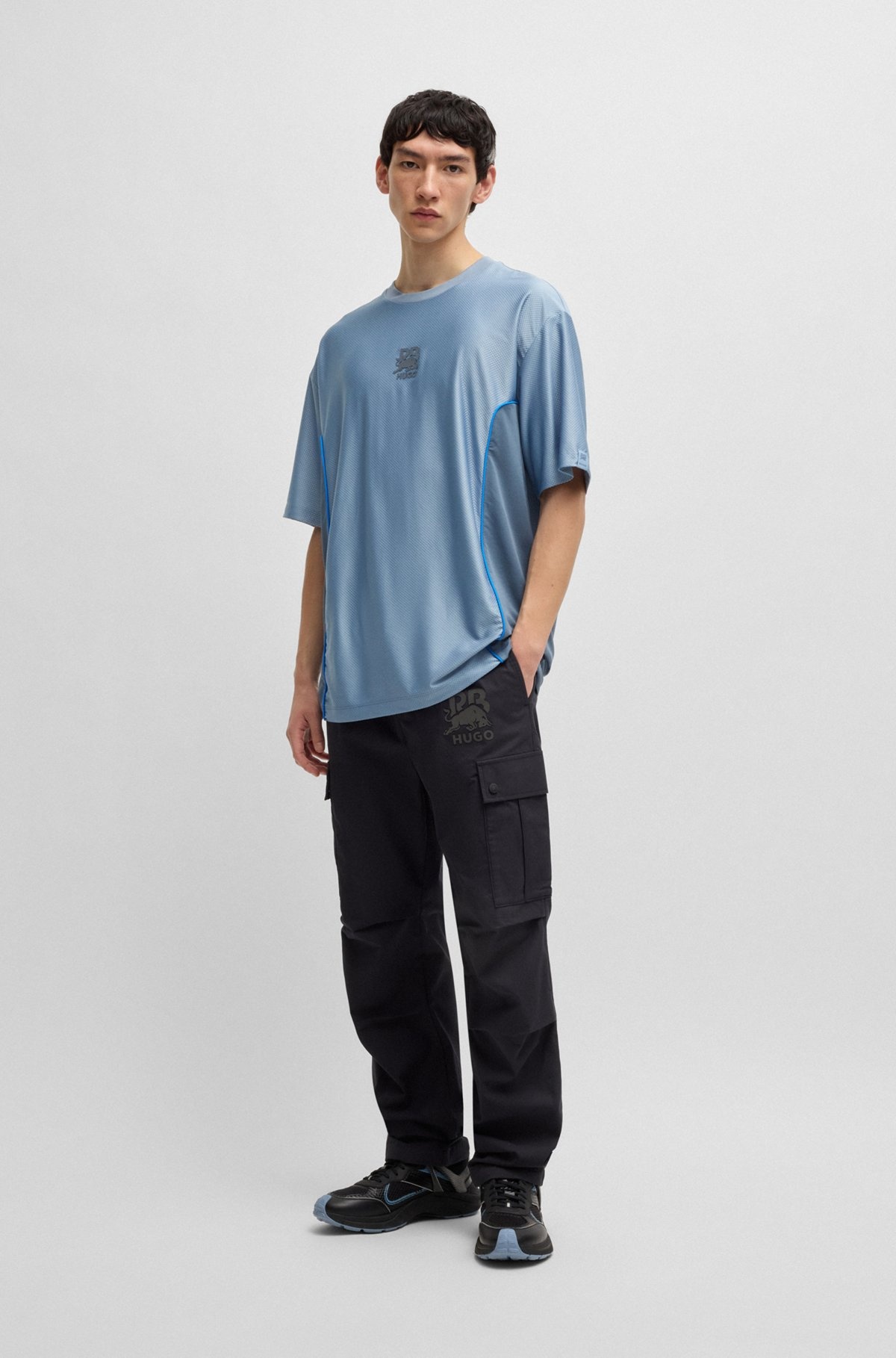 HUGO X RB STRUCTURED-JERSEY T-SHIRT WITH PIPING DETAILS - 4