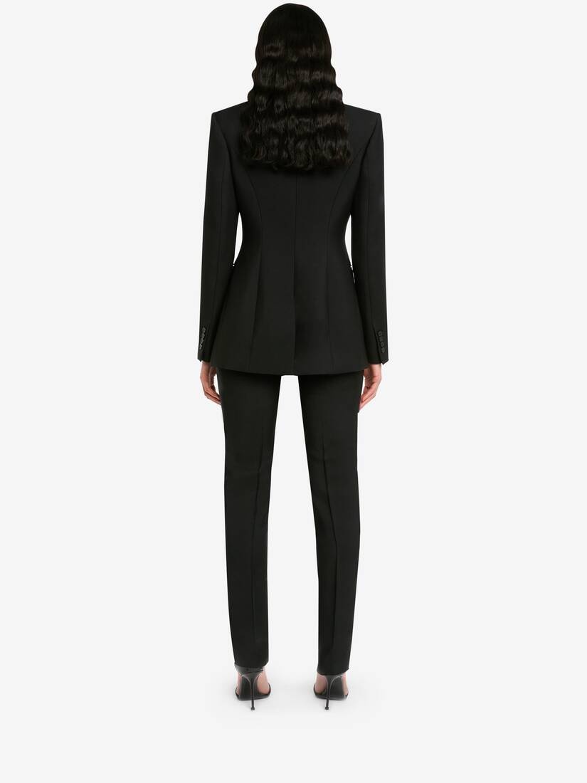 Women's Slashed Tailored Fitted Jacket in Black - 4
