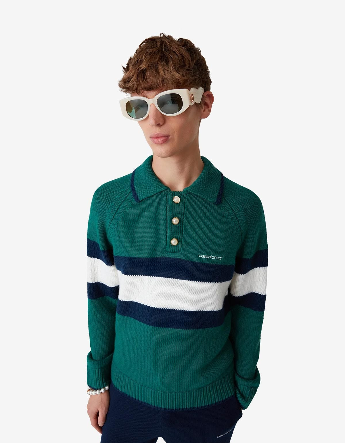 Casablanca Green Colourblock Polo Shirt - 5