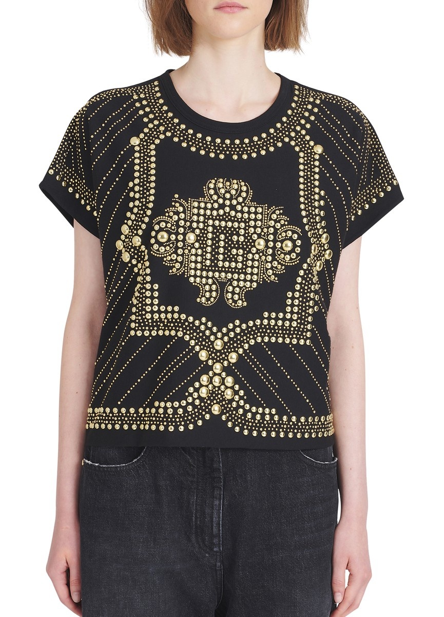 Cropped cotton T-shirt with embroide studs - 3