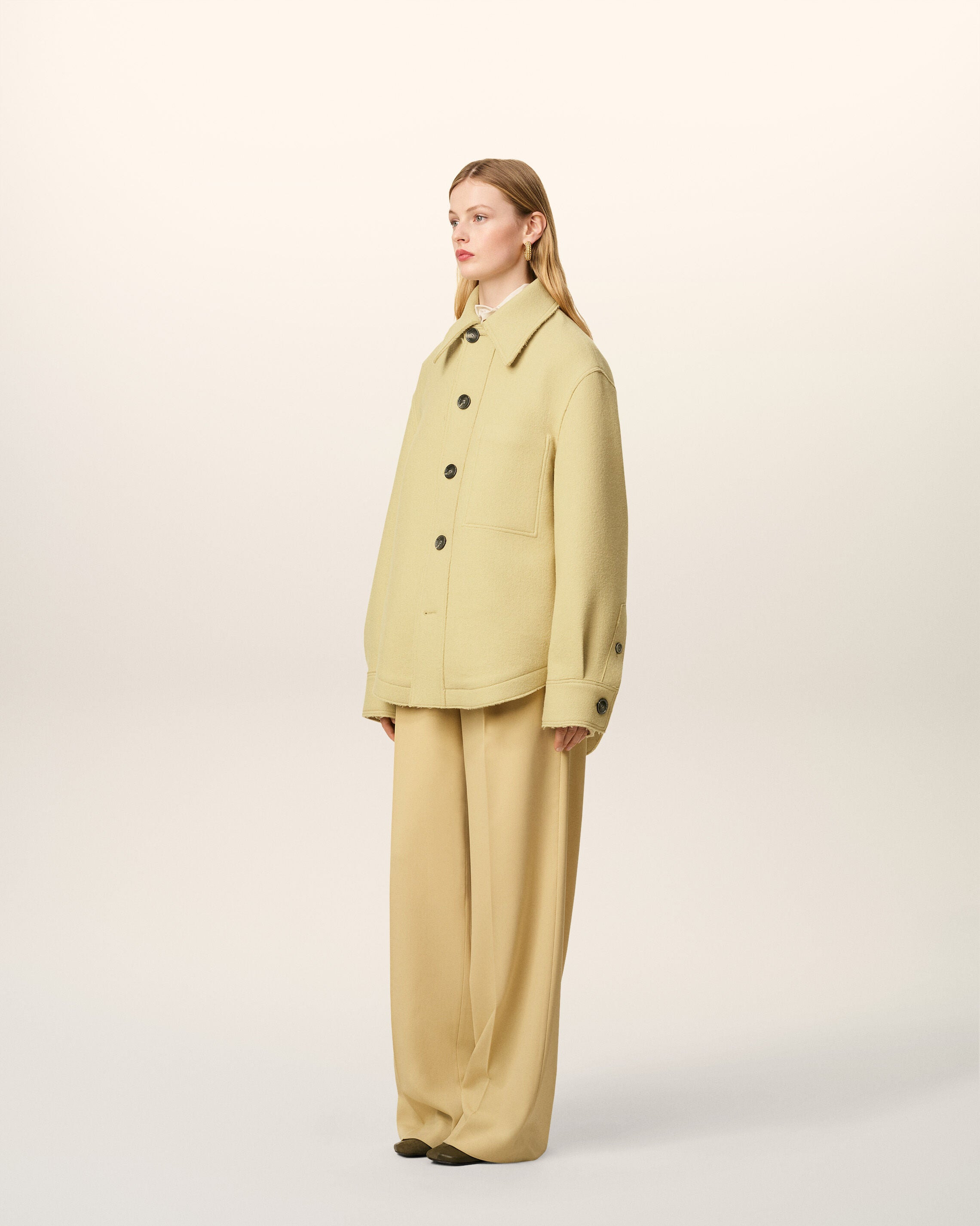 GREEN WOOL BUTTONED JACKET - 6