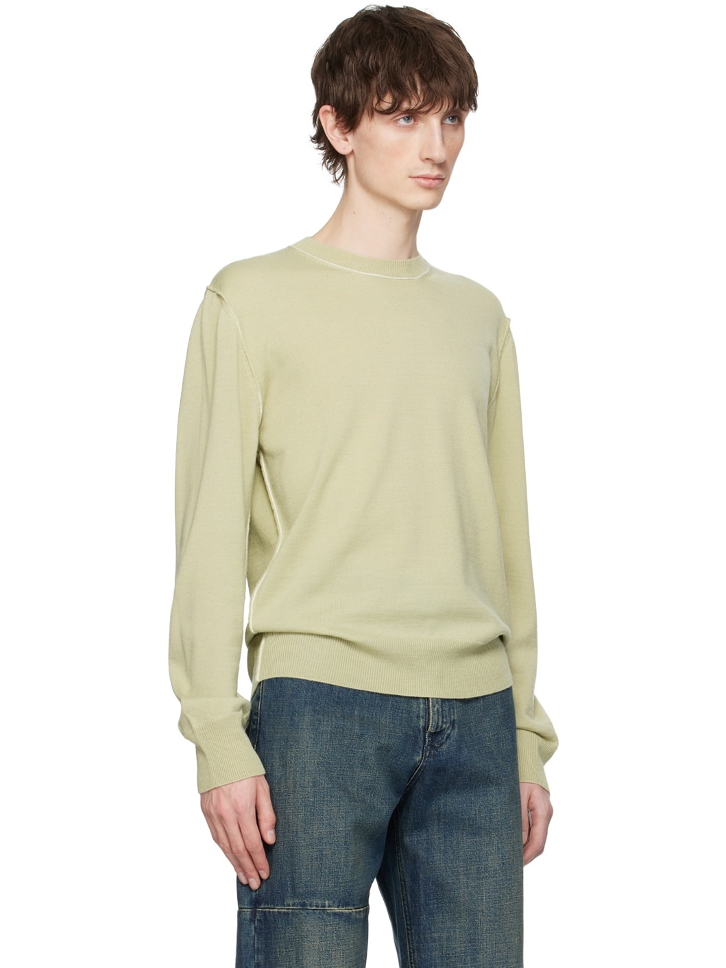Green Inverted Seams  Sweater - 2