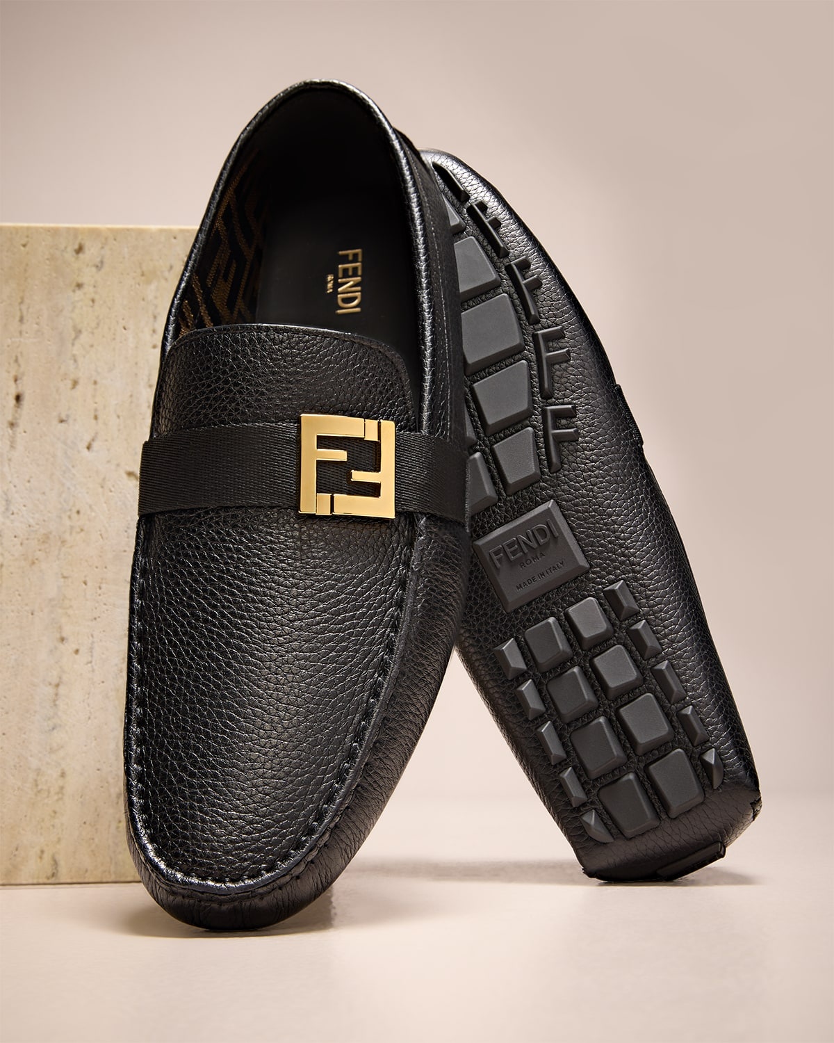 Men's FF-Buckle Leather Driving Shoes - 6