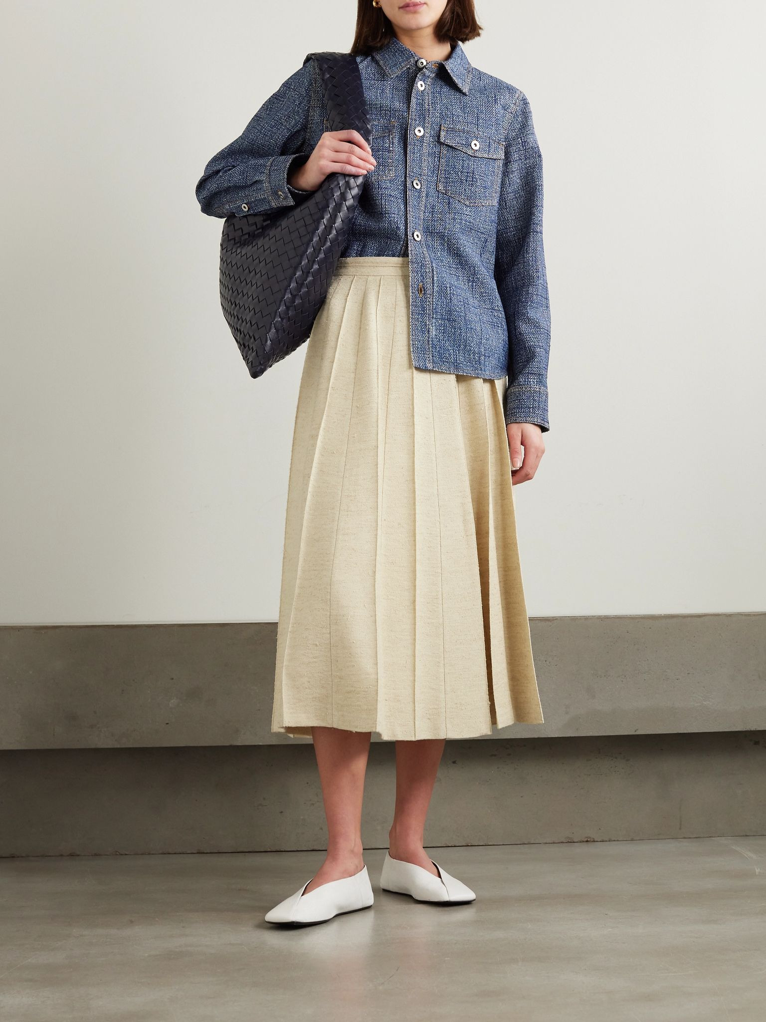 Pleated woven midi skirt Off-white - 5