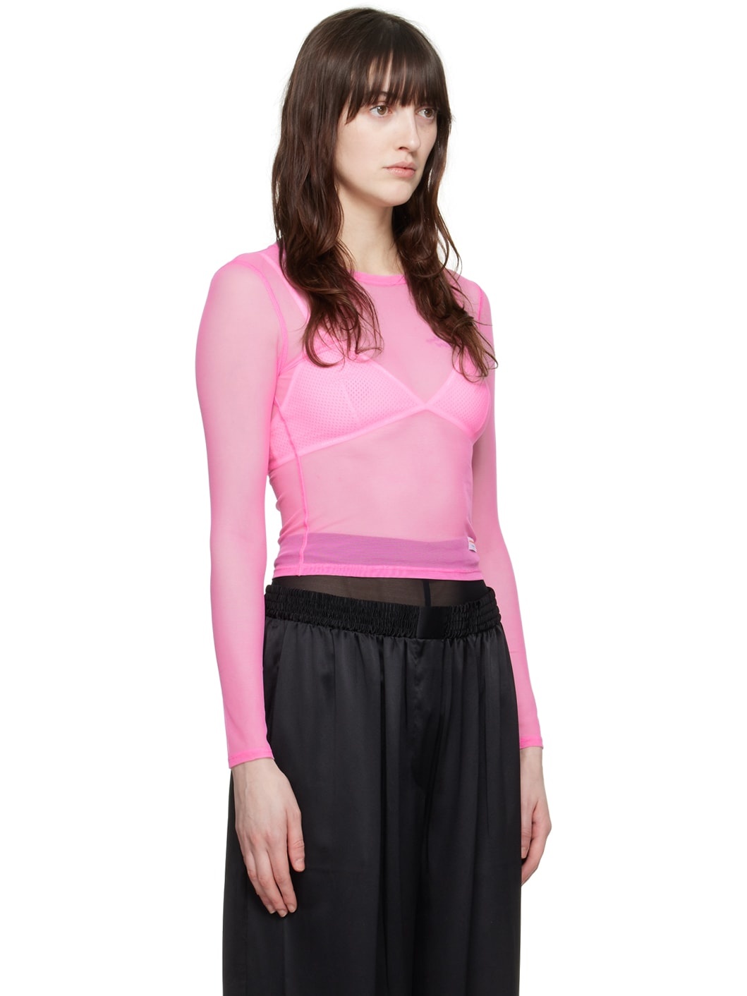 Pink Semi-Sheer Long Sleeve T-Shirt - 2