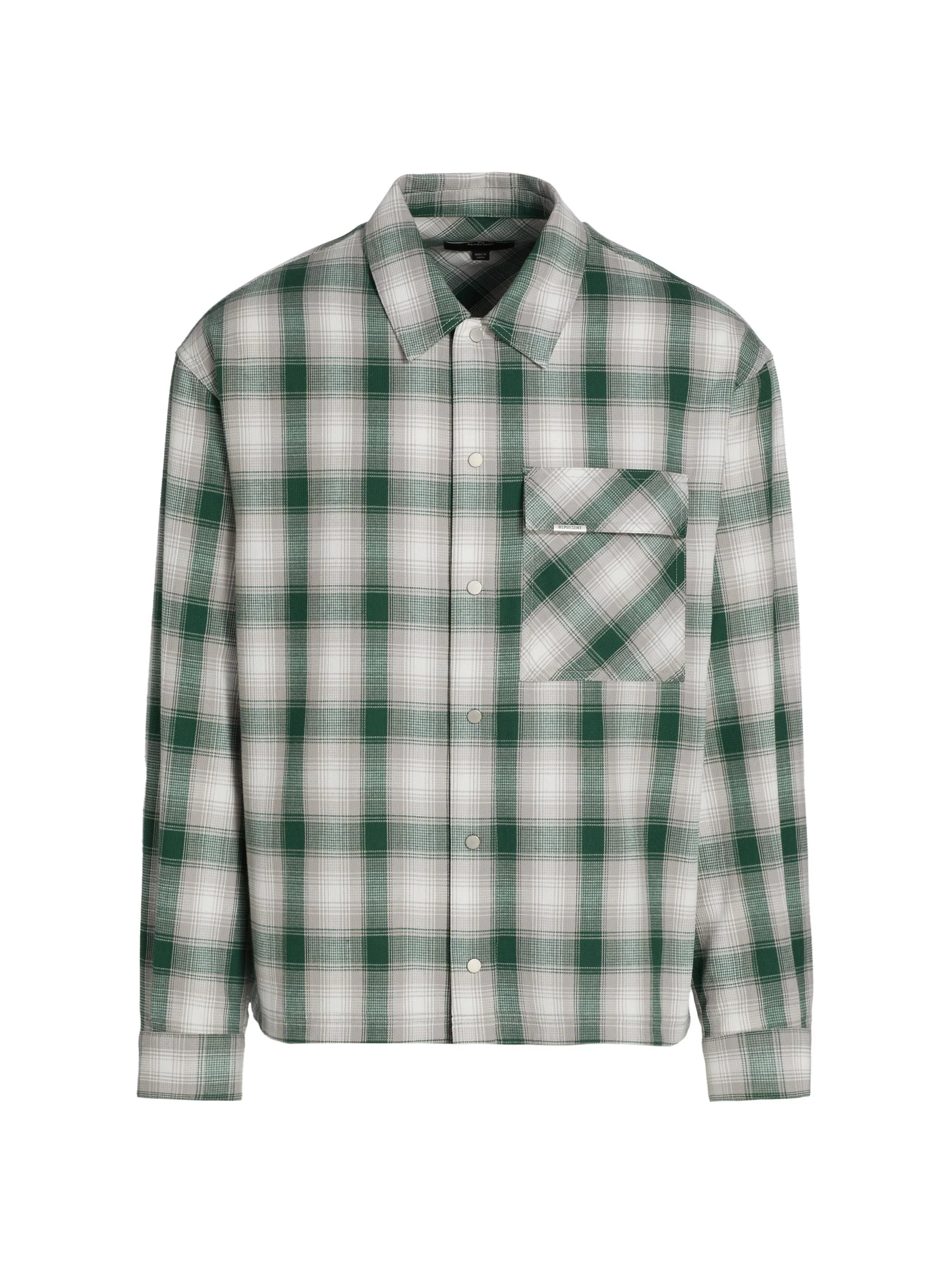 Men's Plaid Waffle Cotton Flannel Shirt - Dark Green - 1