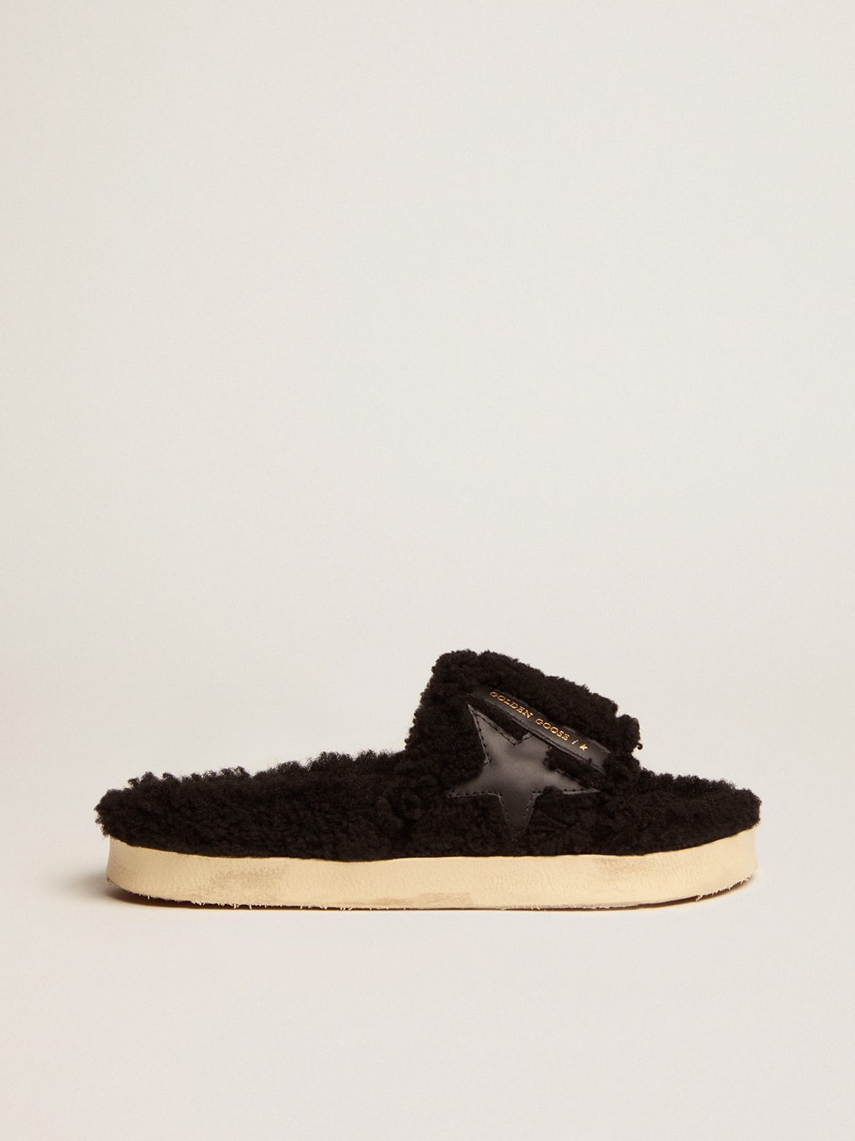Poolstars in black shearling with star in tone-on-tone leather - 1