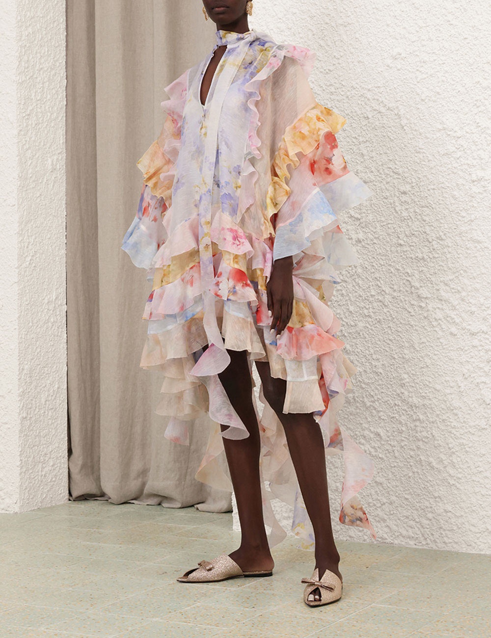 ワンピース Crayme, Jacquard Ruffle Frill Dress Crayme,