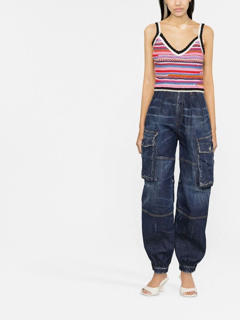 striped crochet-knit vest - 2