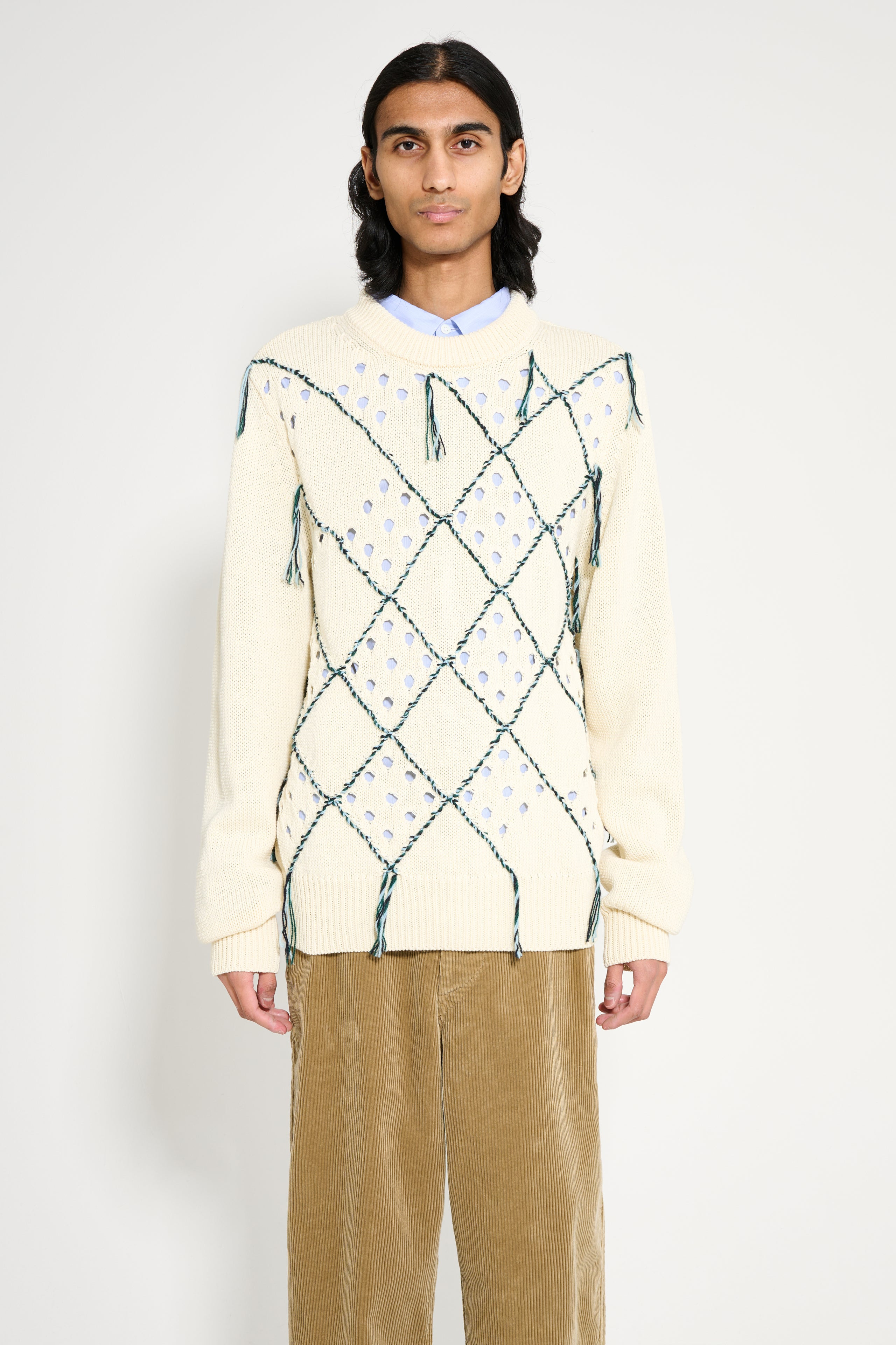 NAMACHEKO INTARSIA QUILT CREWNECK NATURAL - 1