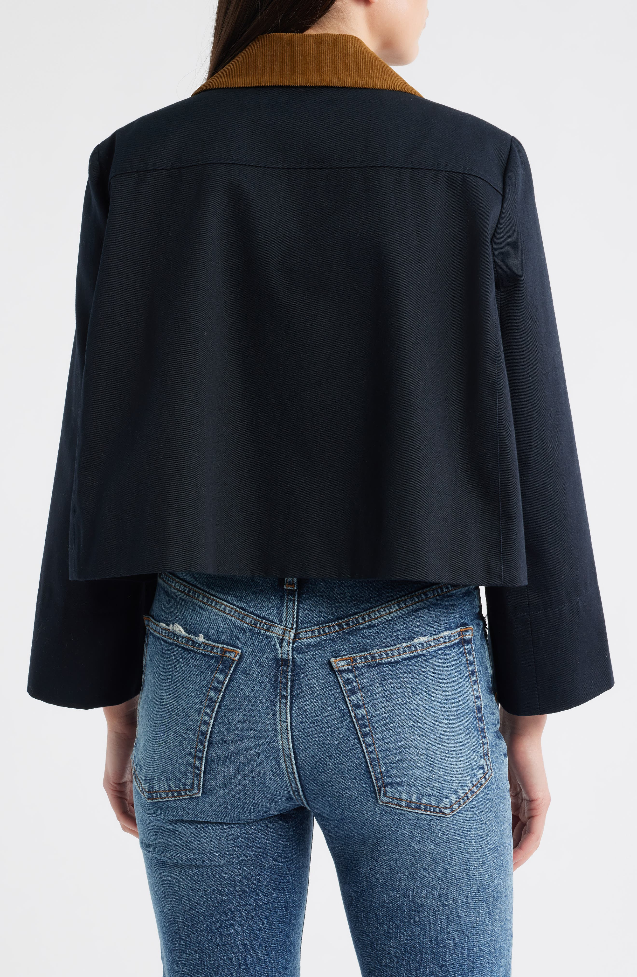 FRAME Corduroy Collar Crop Jacket in Navy at Nordstrom - 2
