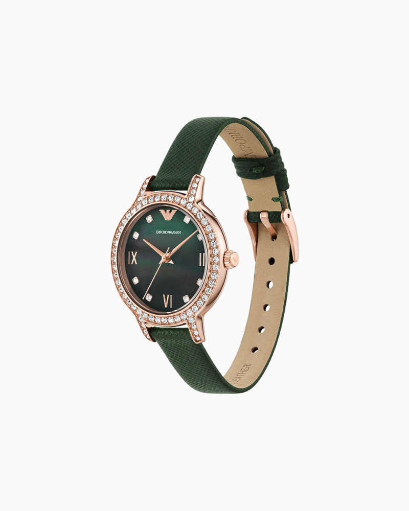 EMPORIO ARMANI THREE-HAND GREEN LEATHER WATCH outlook