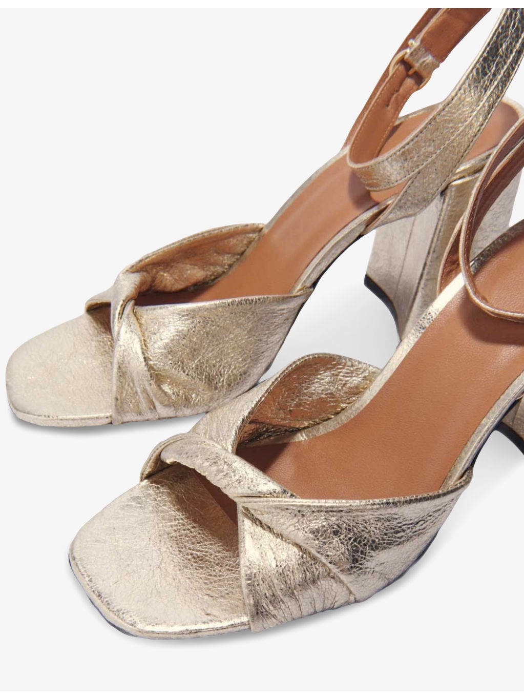 Twisted-Strap Metallic-Leather Heeled Sandals - 5