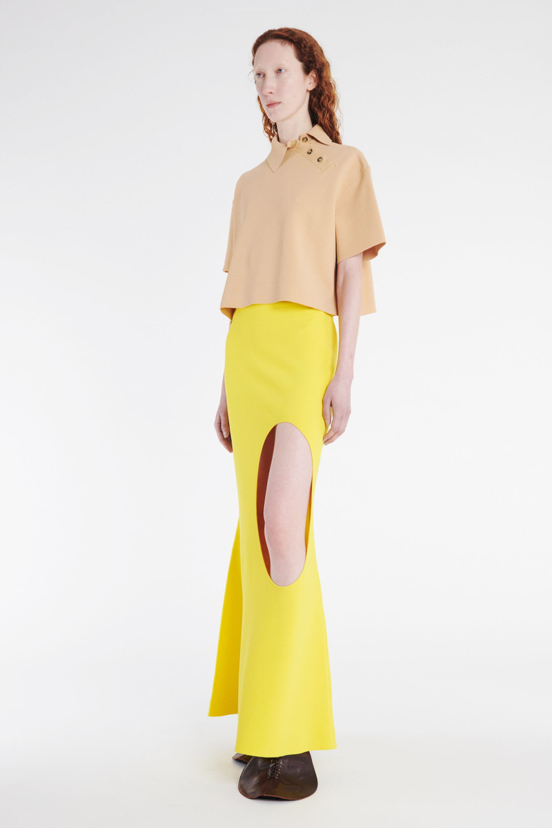 KNITTED FLARED SKIRT WITH CUTOUT YELLOW 2