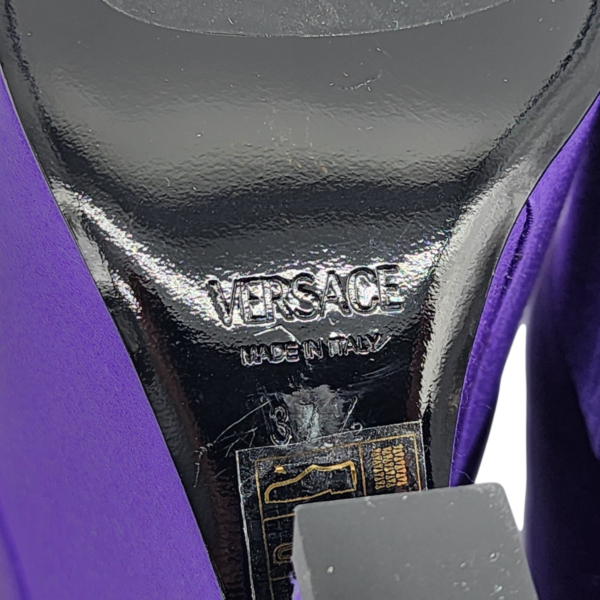 Versace Tempest Strappy Platform Pumps - Satin - Purple 38.5 - 6
