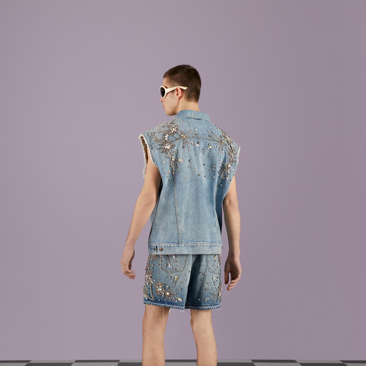 Denim vest with crystal trim - 6