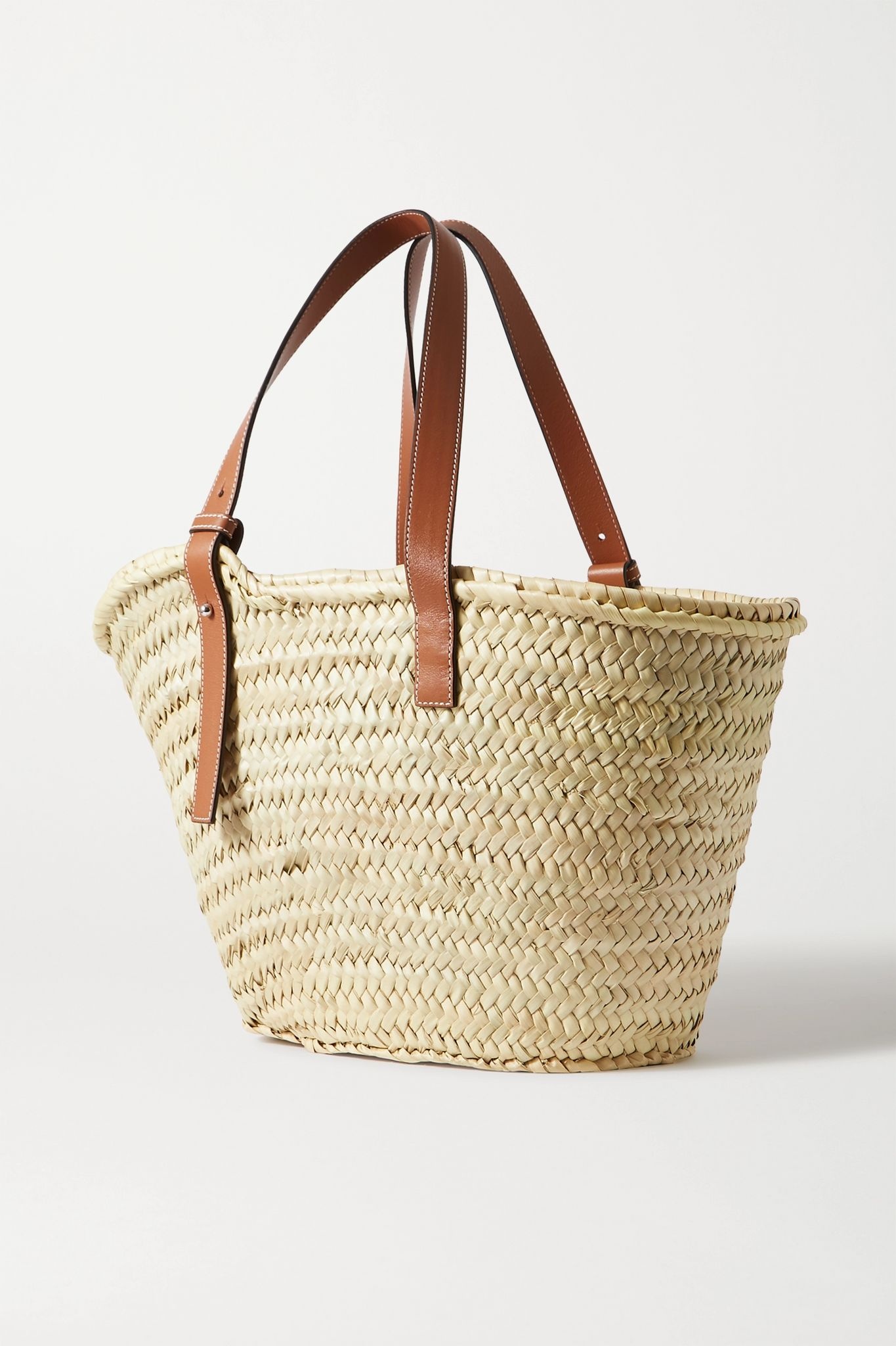 + Paula's Ibiza medium leather-trimmed woven raffia tote - 3