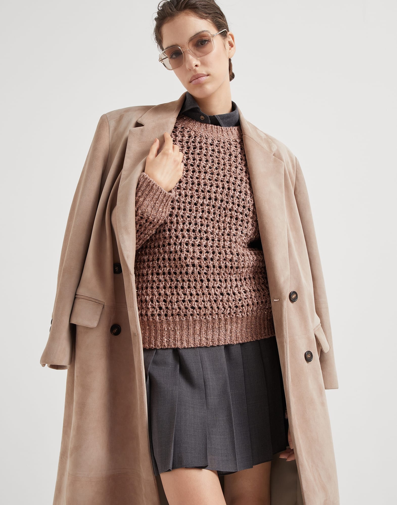Suede coat with monili - 4