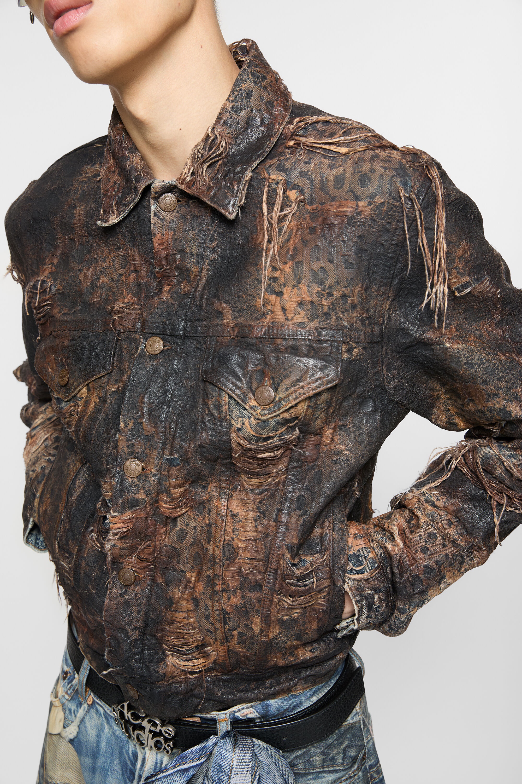 Distressed monogram denim jacket - Regular fit - Brown - 6
