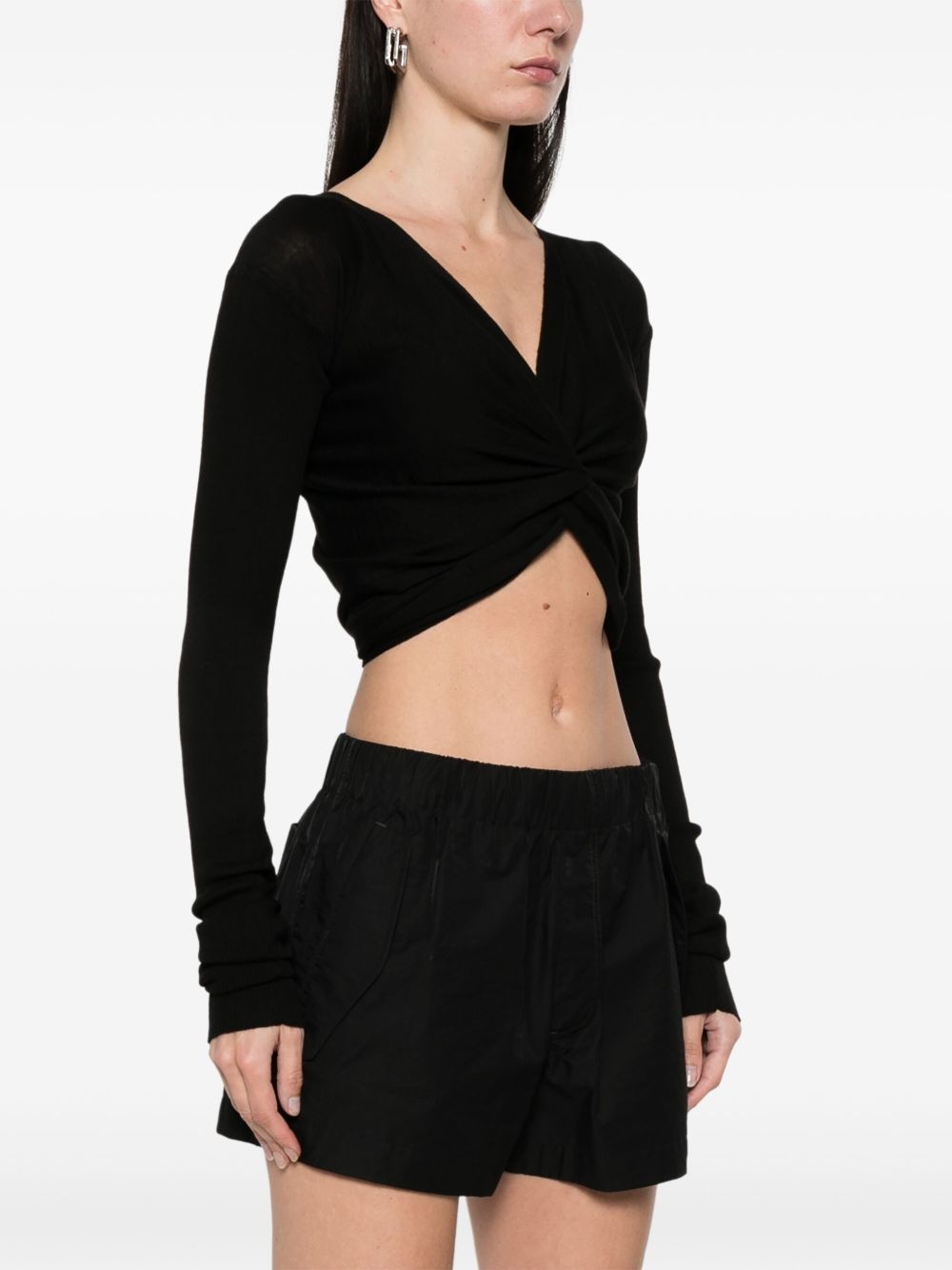 cropped wrap-design cardigan - 3