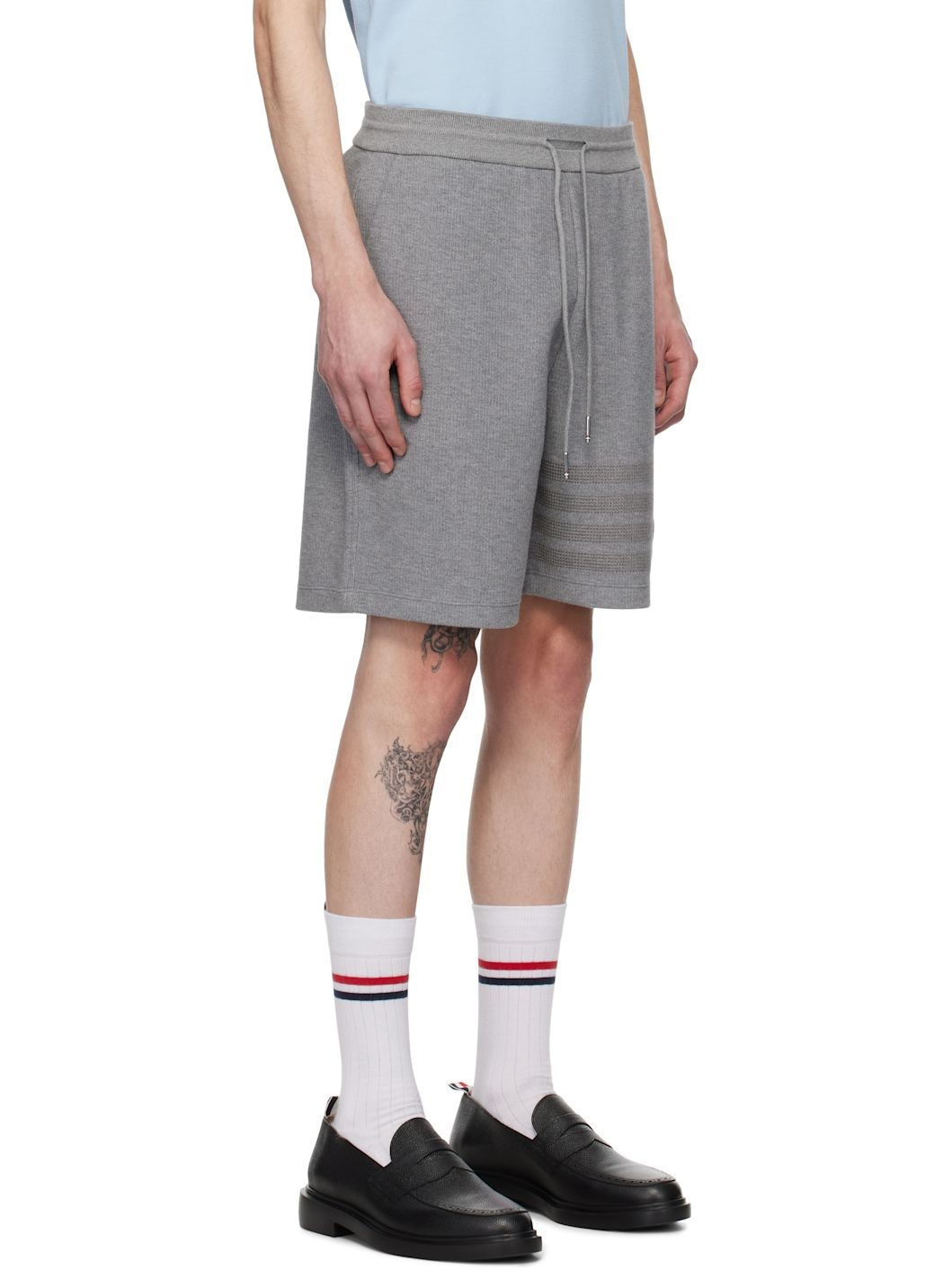 Gray Cotton 4-Bar Shorts - 2