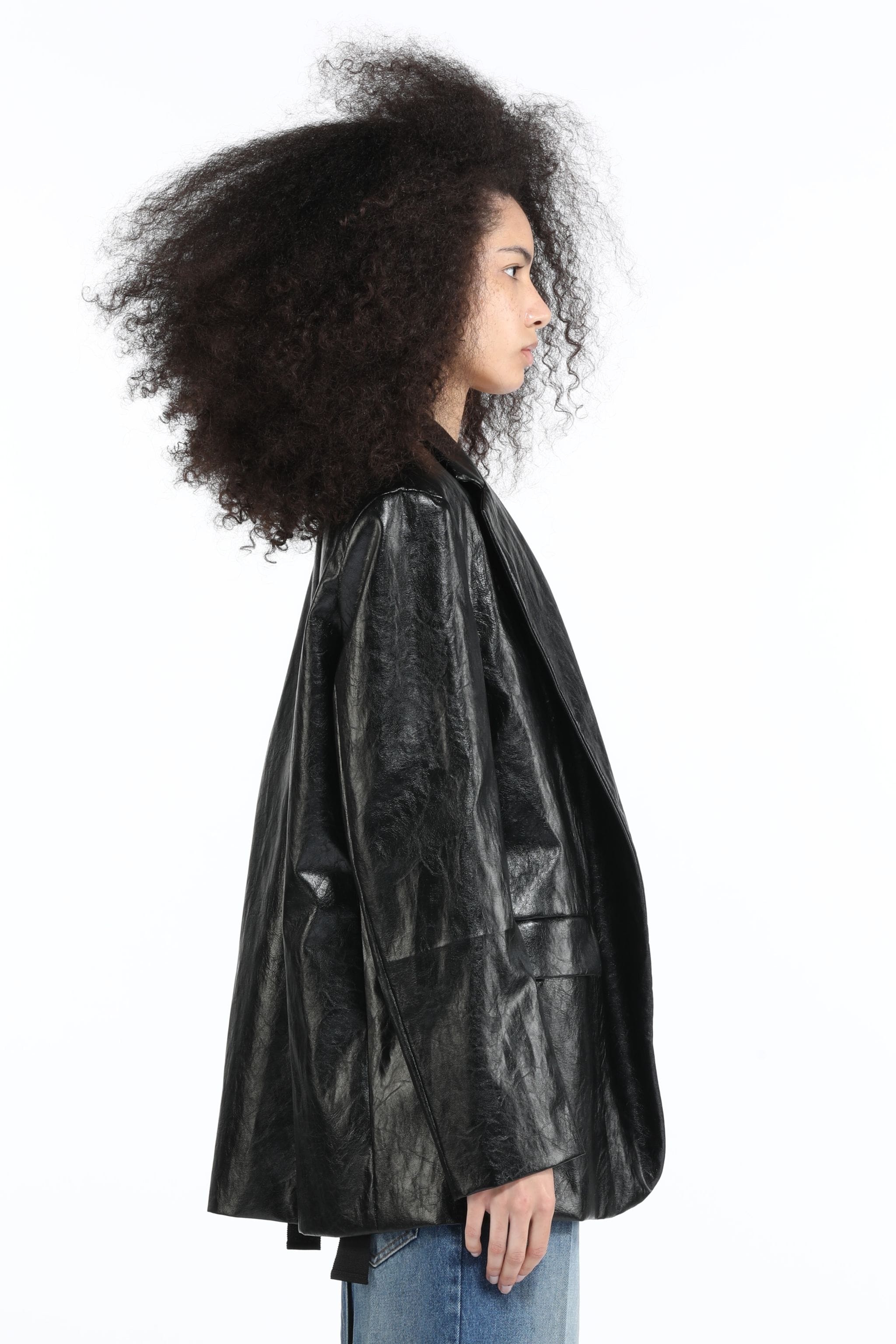 CREASE-EFFECT FAUX-LEATHER BLAZER - 3