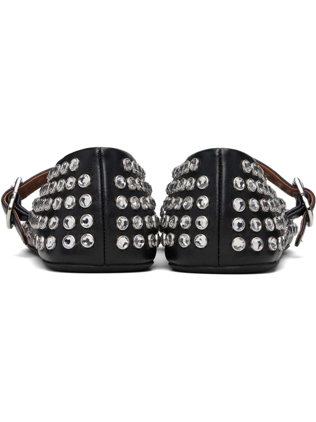 Black Strass Lambskin Ballerina Flats - 2