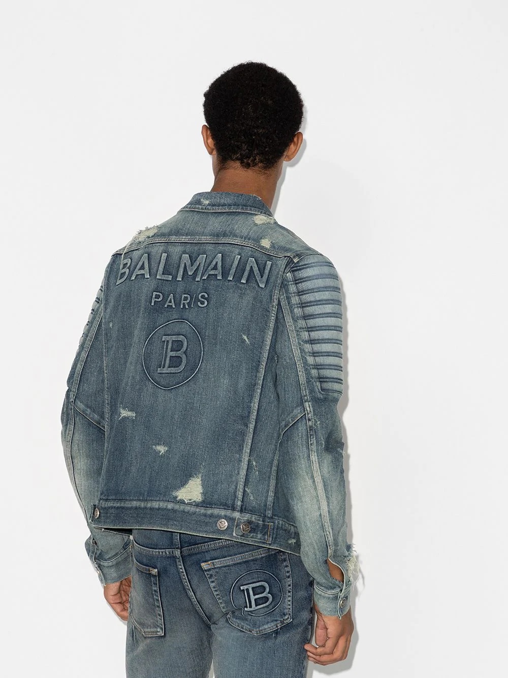 logo-embossed denim jacket - 3