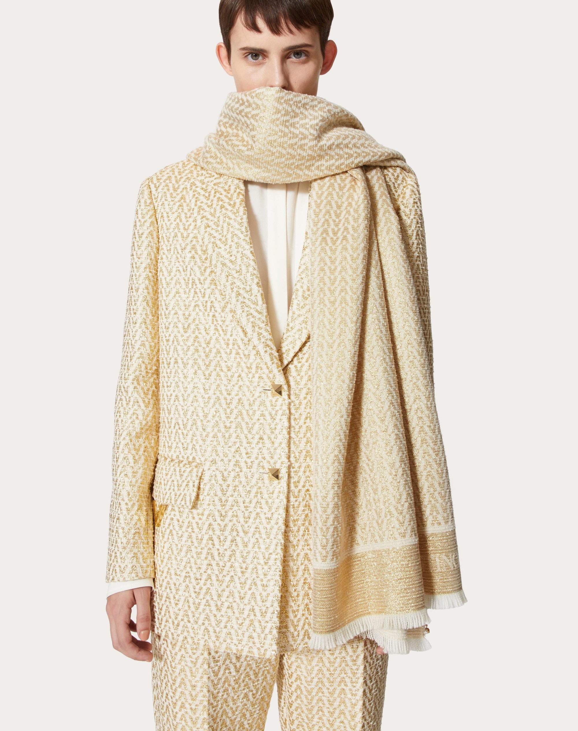 OPTICAL VALENTINO WOOL AND LUREX BLEND STOLE - 4