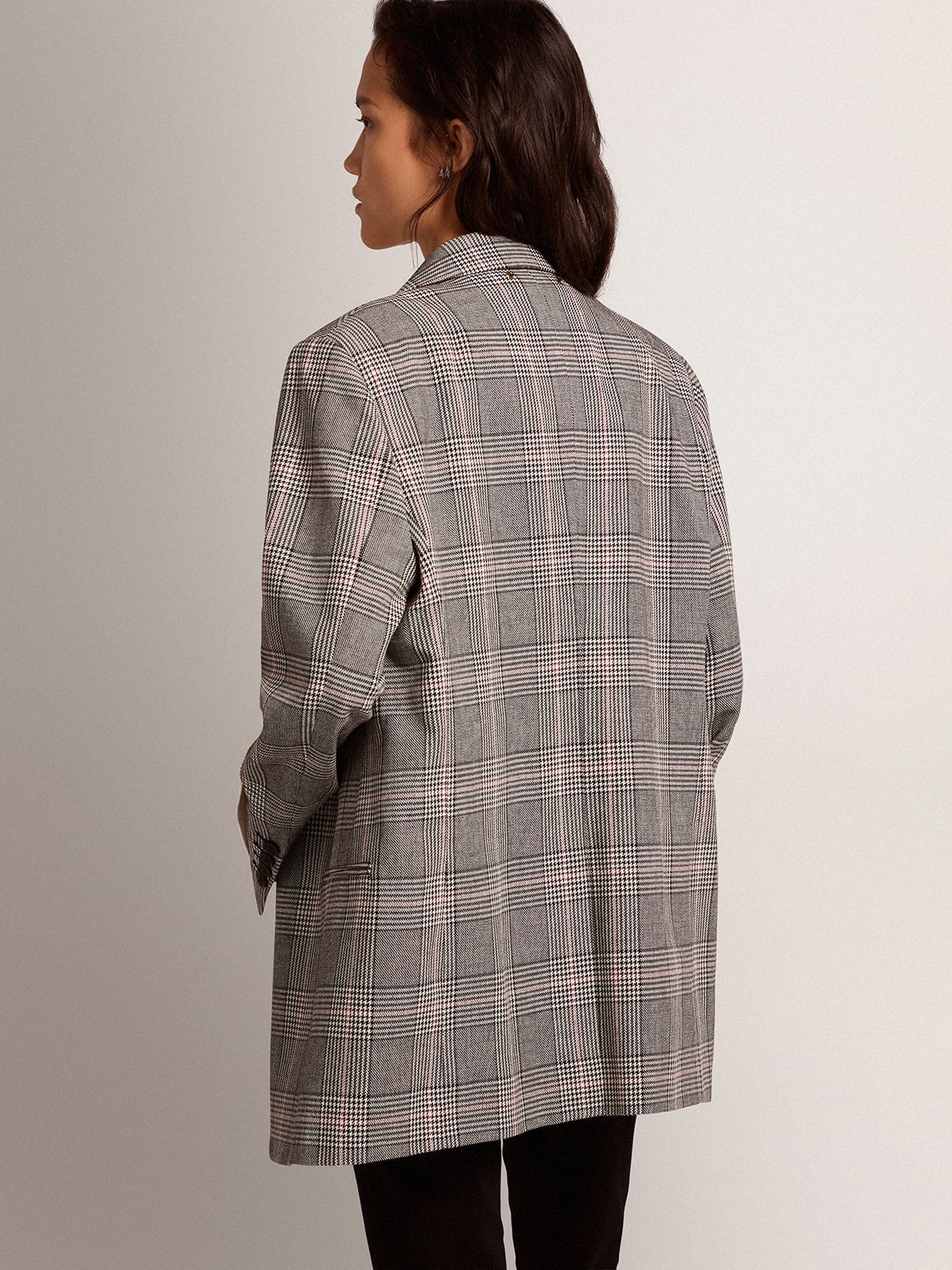Women’s Golden Collection single-breasted blazer in gray and white Prince of Wales check - 4
