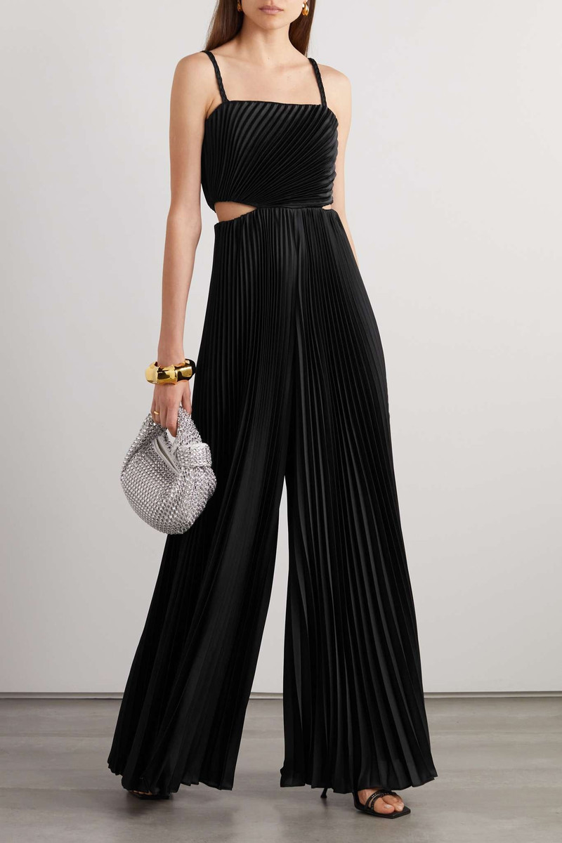 Alice + Olivia Cutout plissé-satin wide-leg jumpsuit outlook