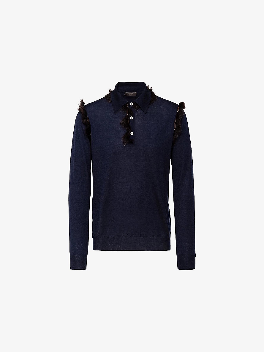 Shearling-lined long-sleeved cashmere polo shirt - 1