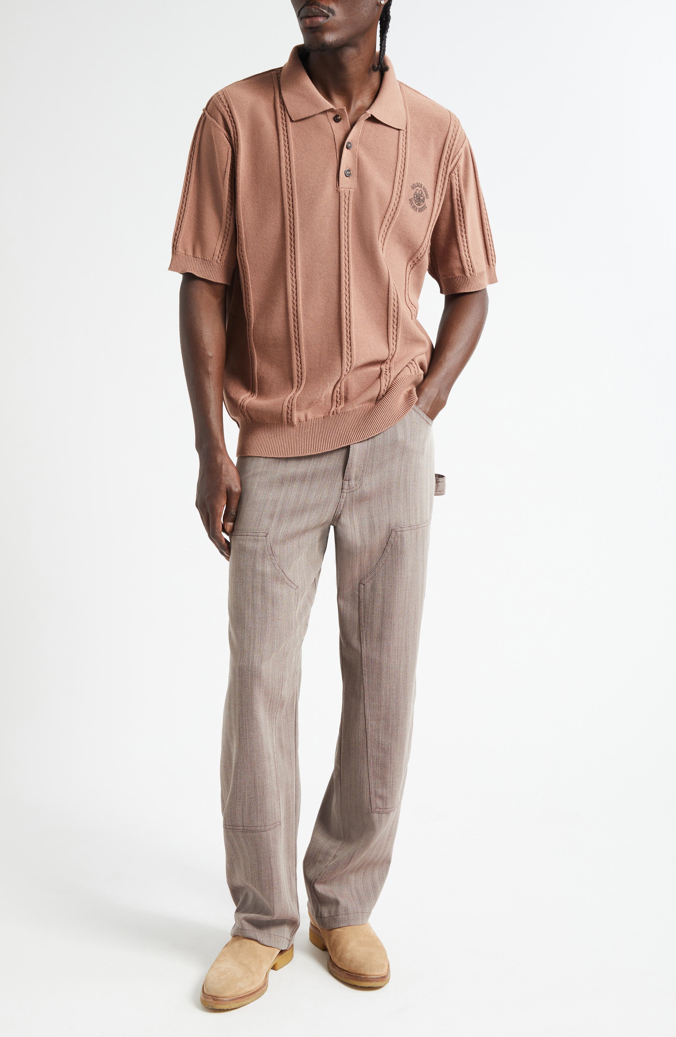 Golden Goose Journey Logo Embriodered Polo Sweater in Brownie at Nordstrom - 2