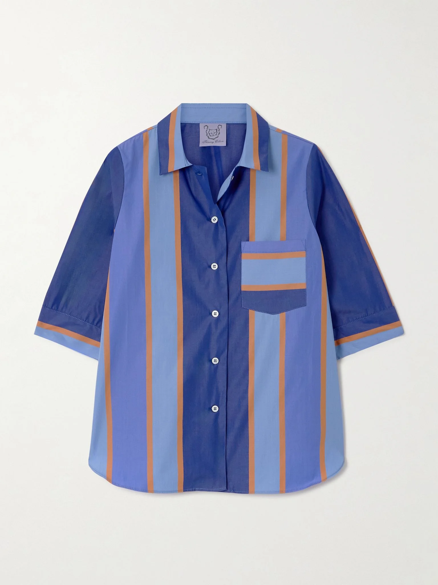 Zouk striped cotton-poplin shirt Blue - 1
