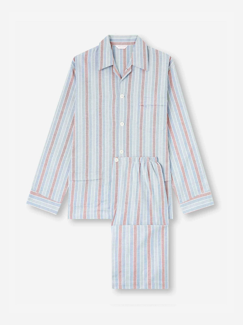 Derek Rose Men's Classic Fit Pajamas Kelburn 46 Brushed Cotton Blue outlook