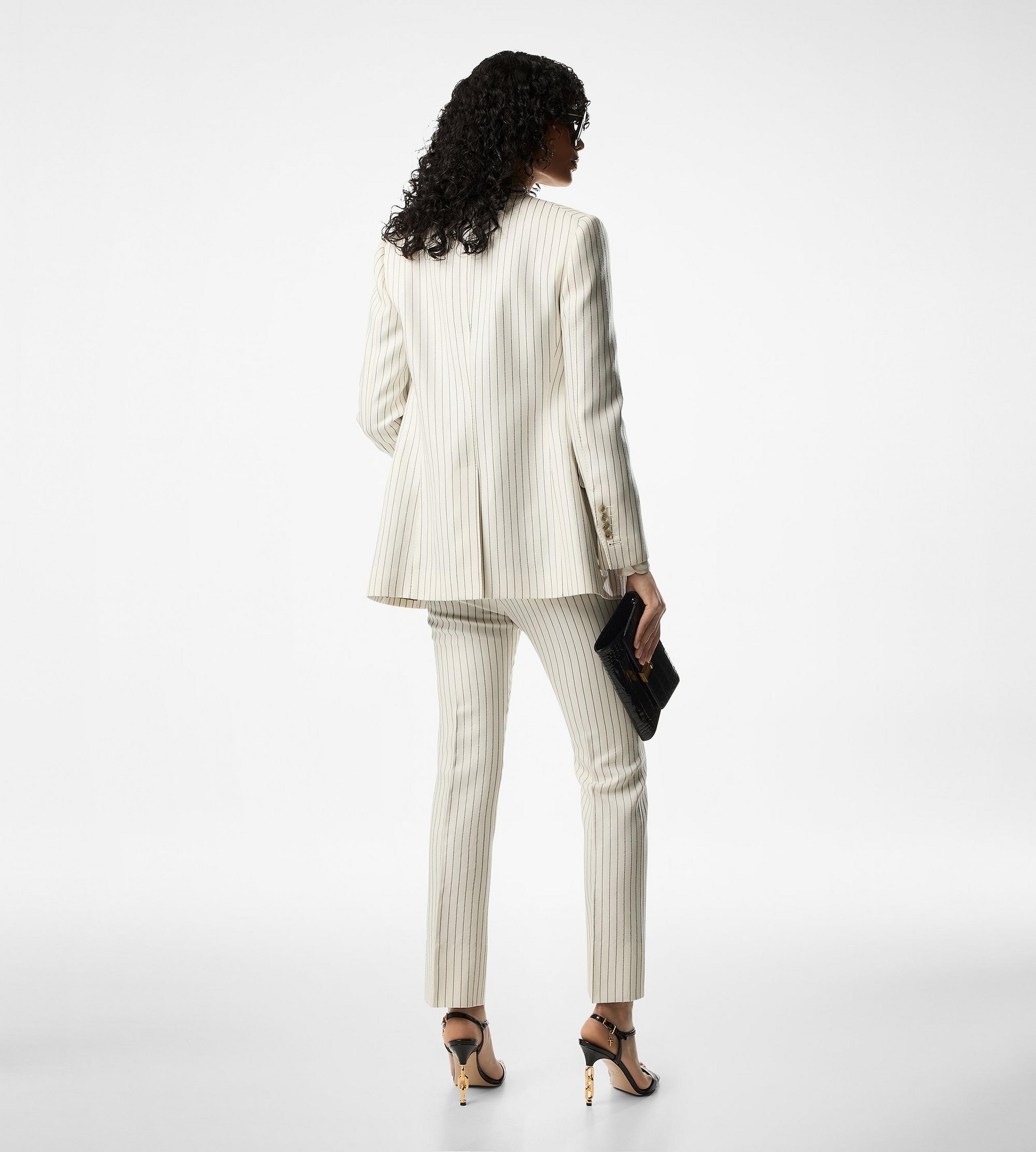 STRIPED WOOL AND SILK BLEND "WALLIS" DOUBLE BREASTED JACKET - 4