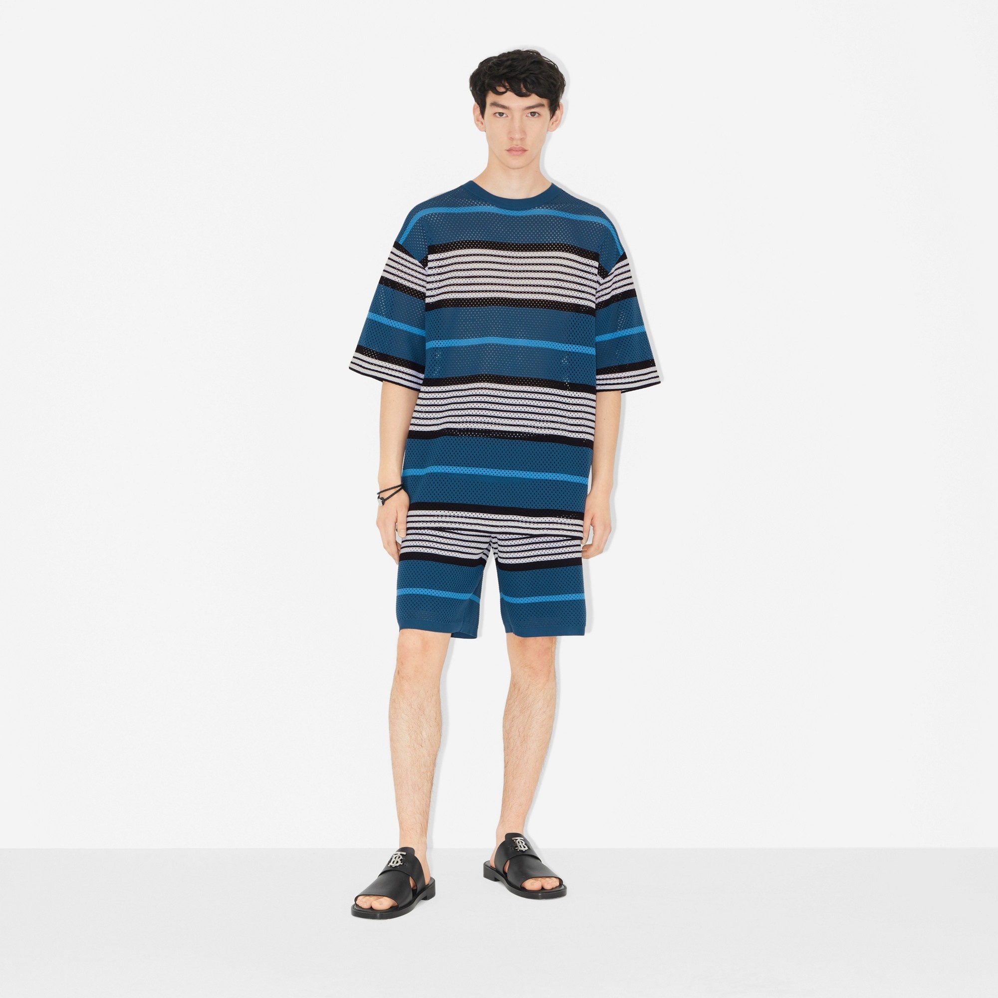 Stripe Print Nylon Oversized T-shirt - 2