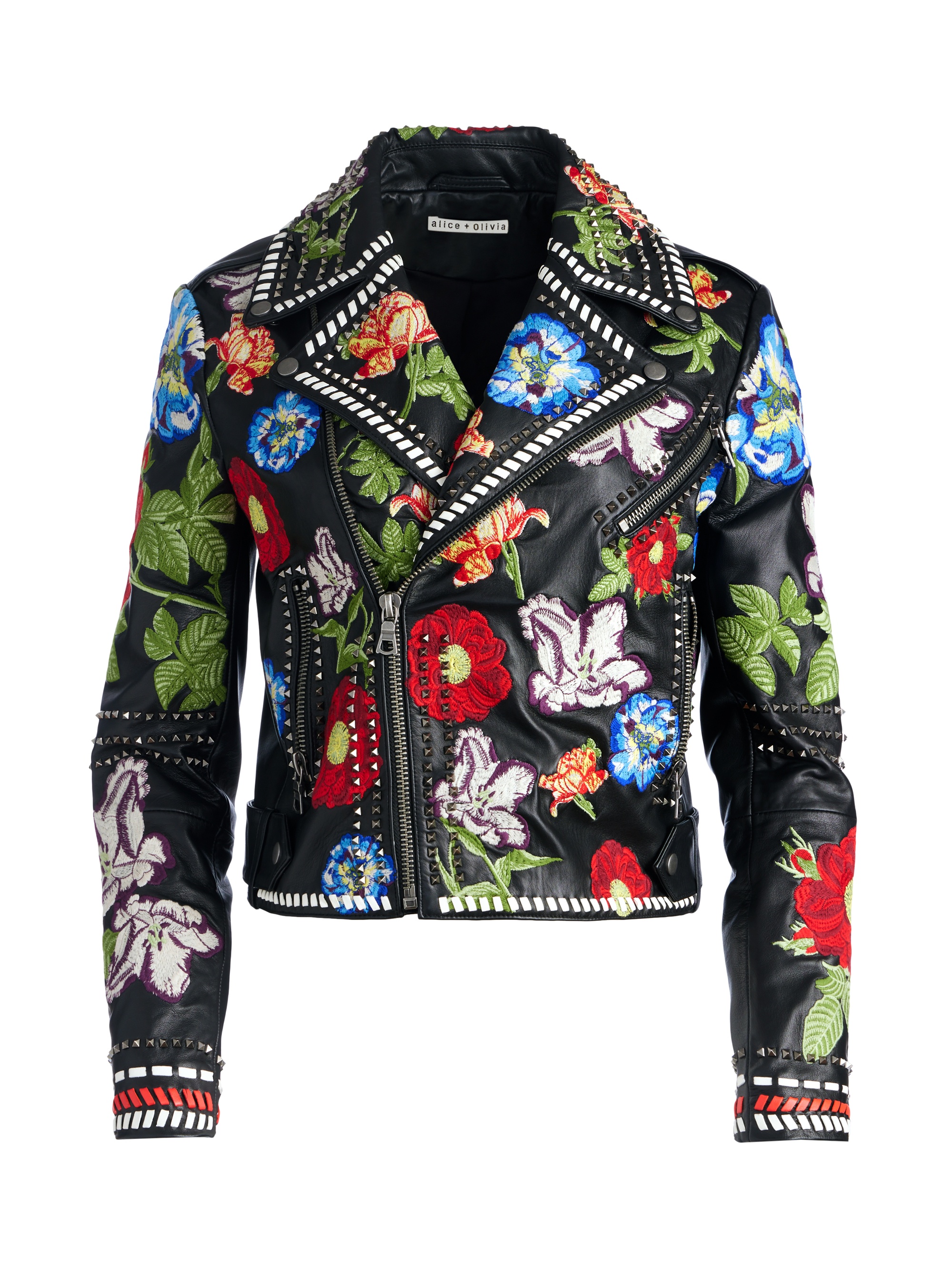 CODY EMBROIDERED LEATHER MOTO JACKET - 1