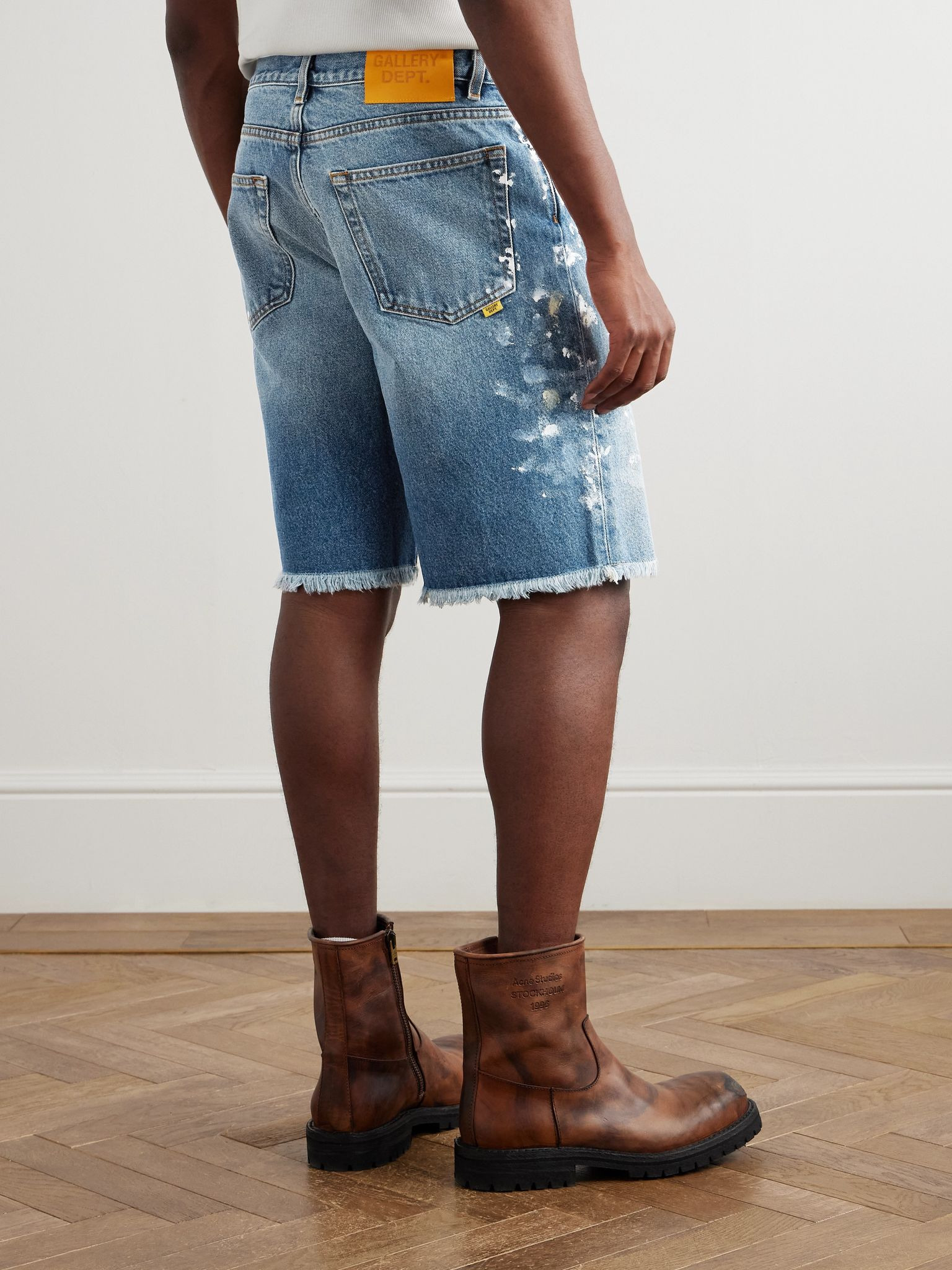 Ventura Straight-Leg Distressed Paint-Splattered Denim Shorts Blue - 4