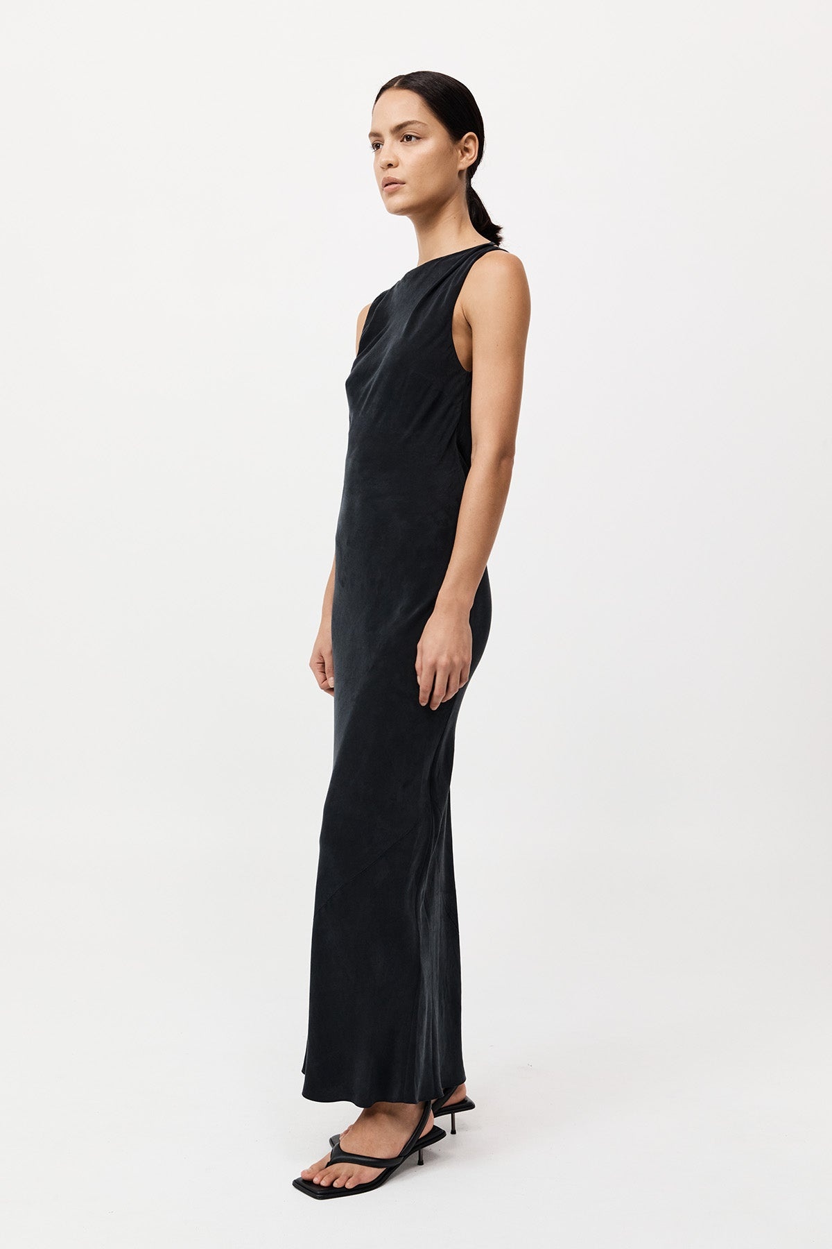 Draped Cowl Dress - Black - 4