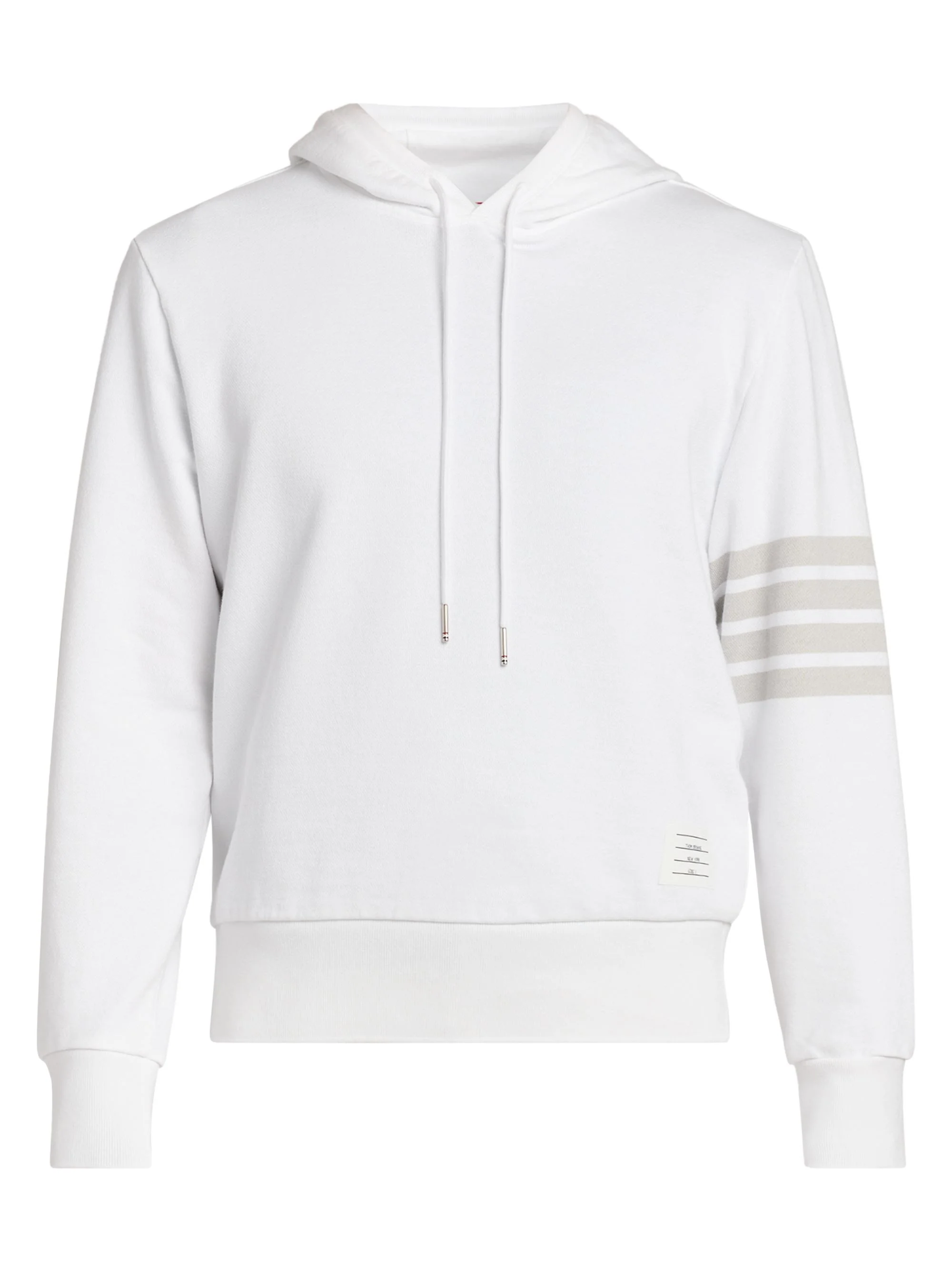 Men's 4 Bar Overdyed Loopback Cotton Hoodie - White - 1