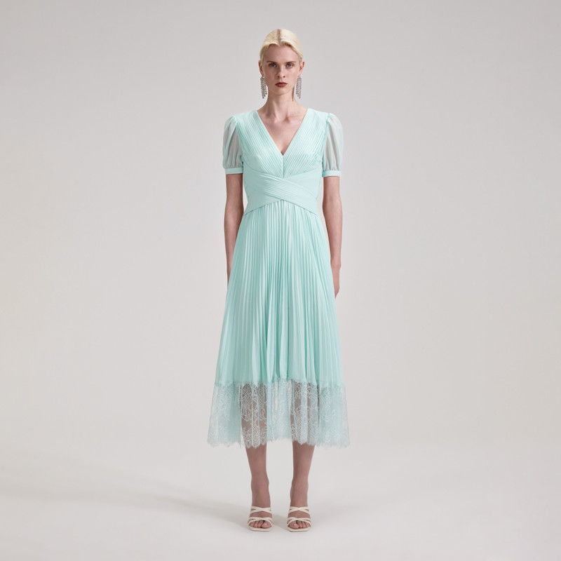 Blue Chiffon Crossover Midi Dress - 1