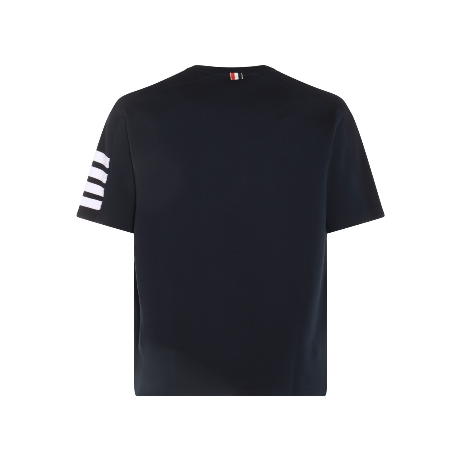 THOM BROWNE 正規品関税込みWhite Cotton T-Shirt MJS246A 07323 Thom Browne NAVY BLUE AND WHITE COTTON T-SHIRT