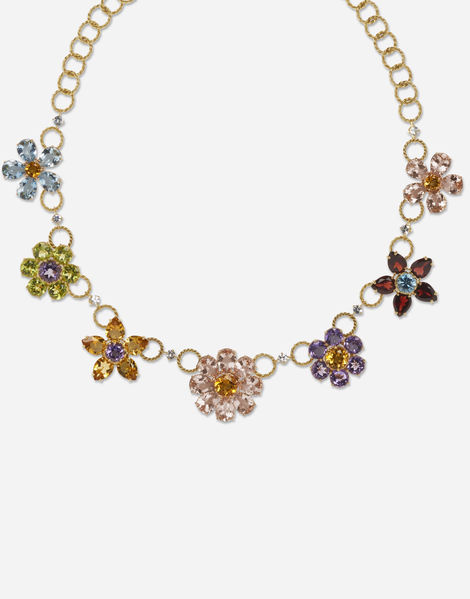 Spring Necklace 18-carat yellow gold and multicolored gems - 2