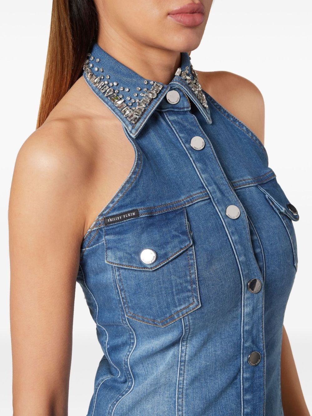 crystal-embellished denim minidress - 5