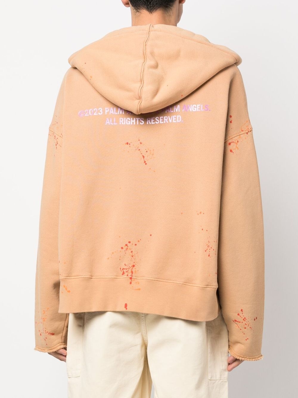 Palm Angels logo print paint splatter cotton hoodie REVERSIBLE