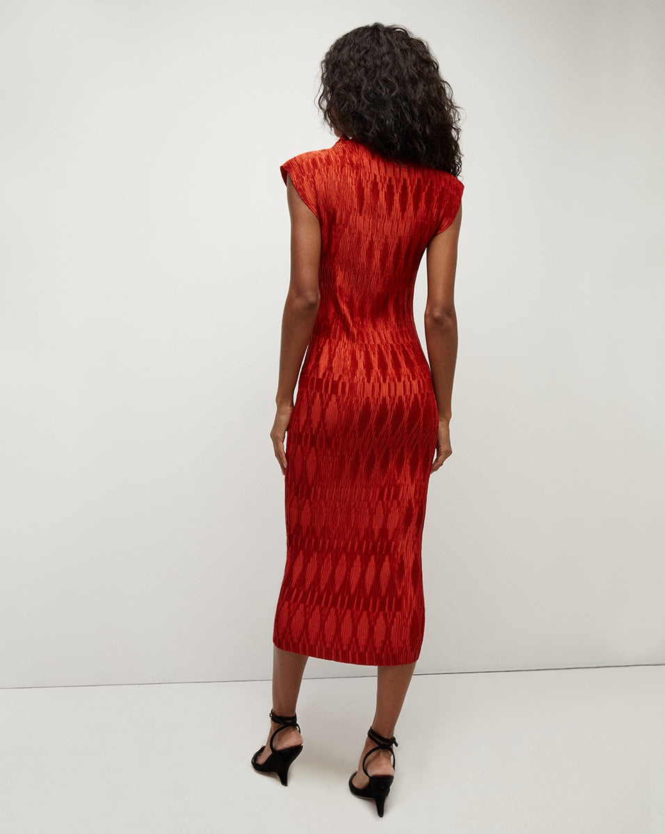 GRAMERCY PLEATED SATIN DRESS - 6
