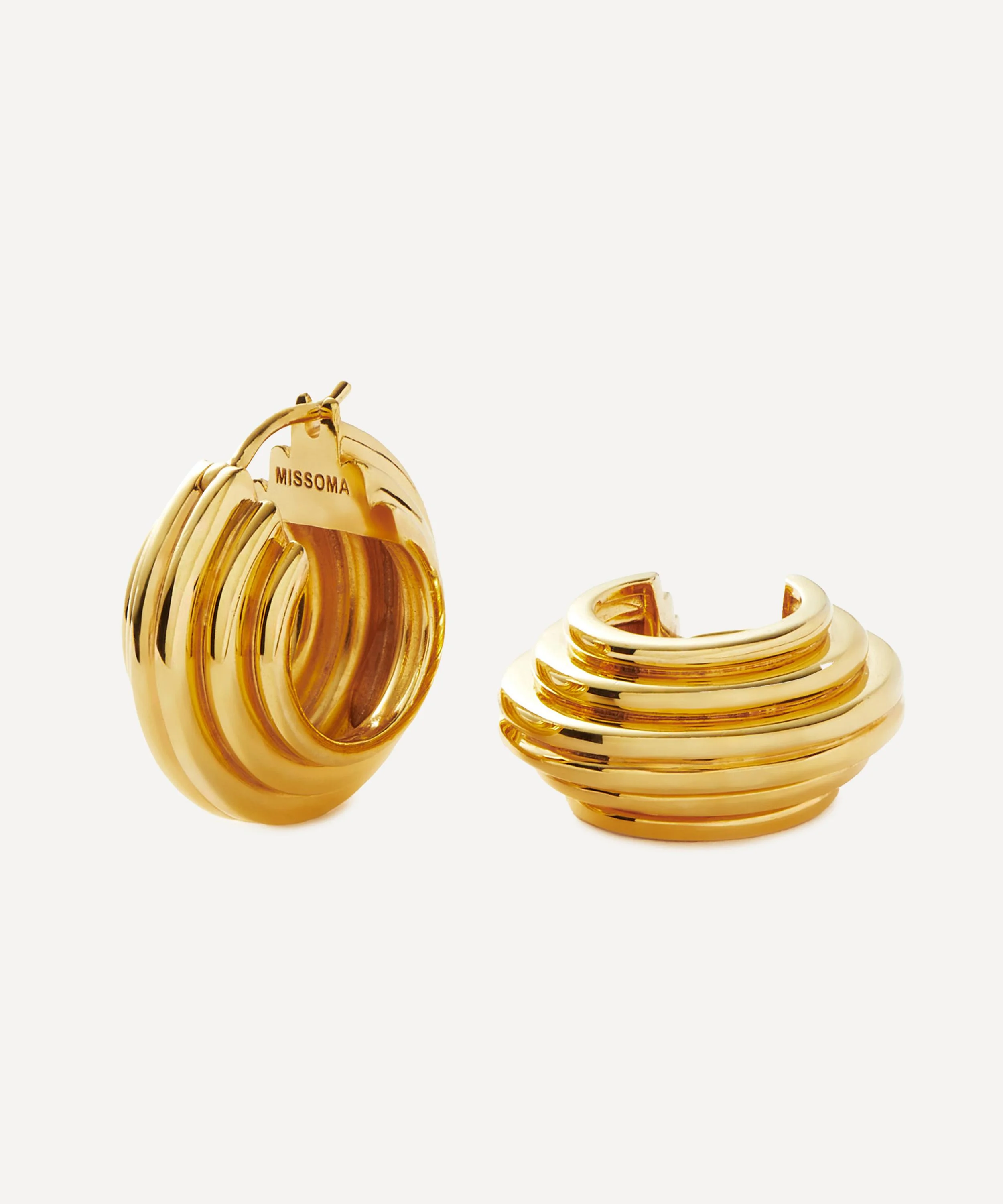 X Lucy Williams 18ct Gold-Plated Medium Chunky Ridge Hoop Earrings - 1